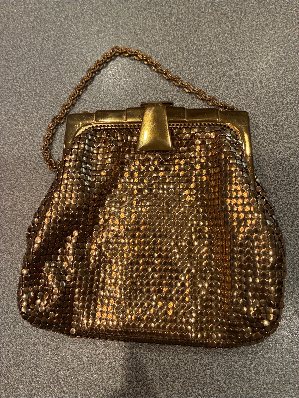 Whiting & Davis Metallic Gold Mesh Evening Wristlet